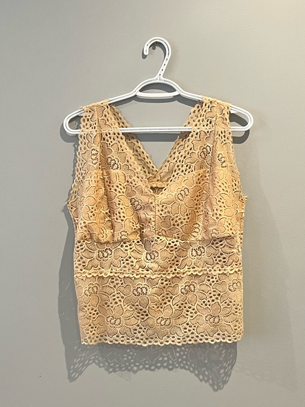 Beige Lace V-Neck Sleeveless Top